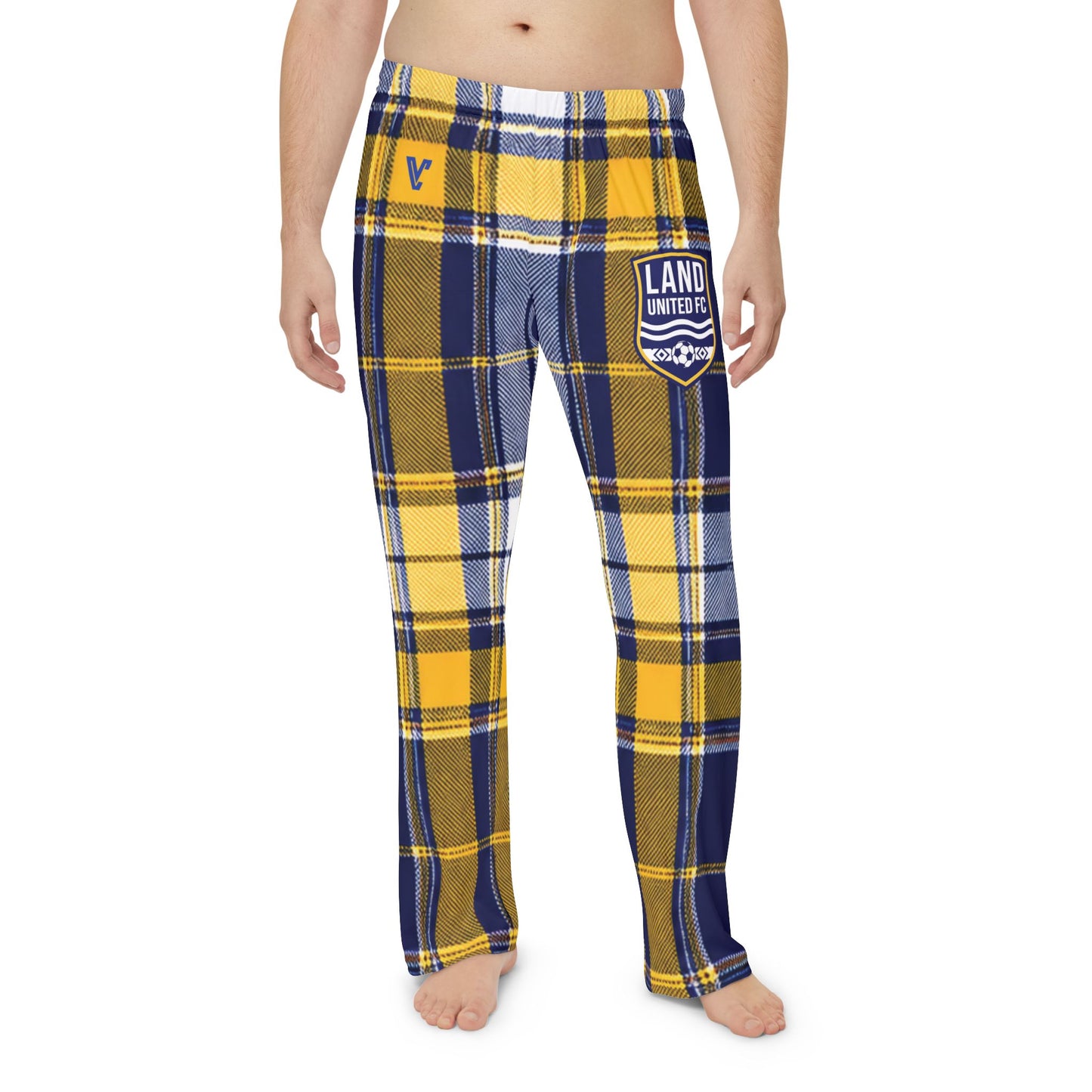 Land United Men's Blue & Gold Plaid Pajama Pants